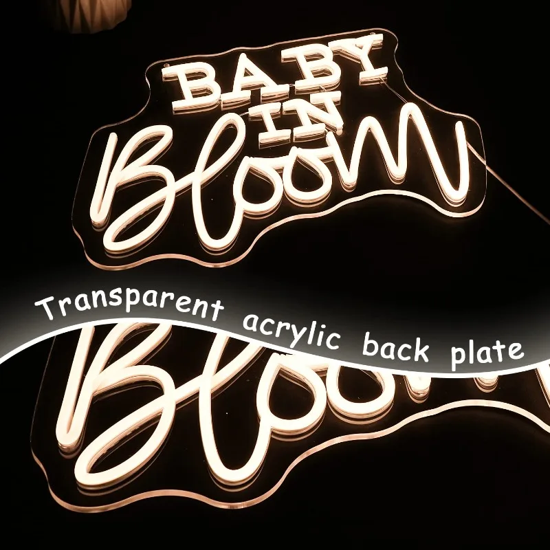 Baby In Bloom-letrero de neón para bebé, luces LED cálidas con letras regulables, alimentadas por USB con interruptor, decoración de fondo para Baby Shower