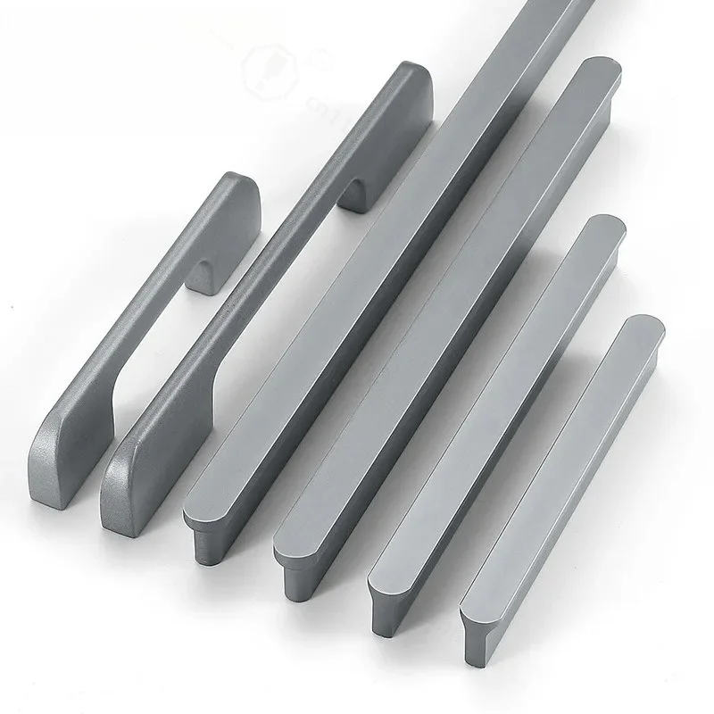 Gray Aluminum Alloy Rounded Corner Cabinet Door Handle Lengthened Thickened Drawer Wardrobe Furniture Handle