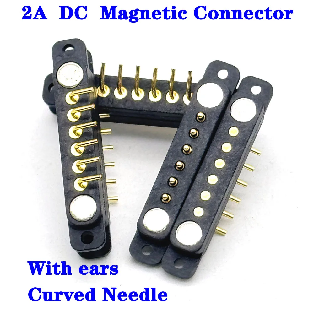 

6Pin With ears Waterproof Magnetic Pogo Pin Connector Spring Loaded Male Female Curved Needle DC Signal Transmission Charging