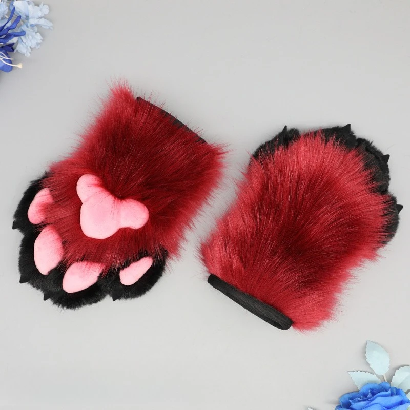 

Handmade Cosplay Costume Accessories Furry Cat Claw Gloves Plush Accessories Nail Claw Gloves Cute Anime Bear Paw Fluffy Mitten