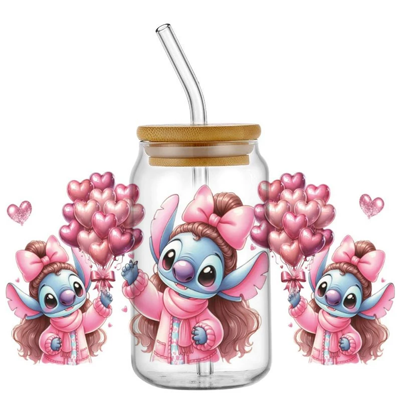 pink troublemaker design UV DTF Transfer Sticker For 16oz Libbey Glasses Wraps Bottles Cup DIY Waterproof home decoration view 5