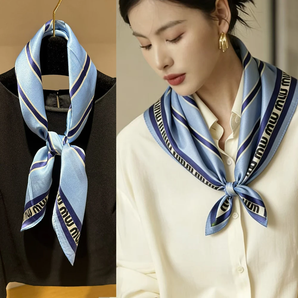 

БИСИФА | Синий шелковый платок-хиджаб для волос, модный аксессуар для женщин, шарф для головы и шеи, осенне-зимний квадратный платок-шарф, 65 см