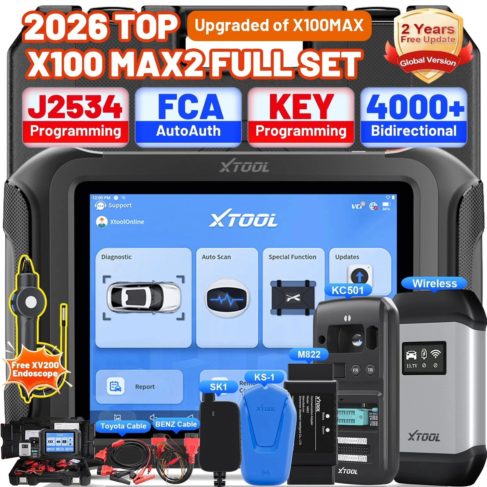 XTOOL X100MAX2 Full Set KC510 KC501 KS1 SK1 M822  Car All Key Lost Key Programmer Set Automotive J2534 Ecu Programming Tool