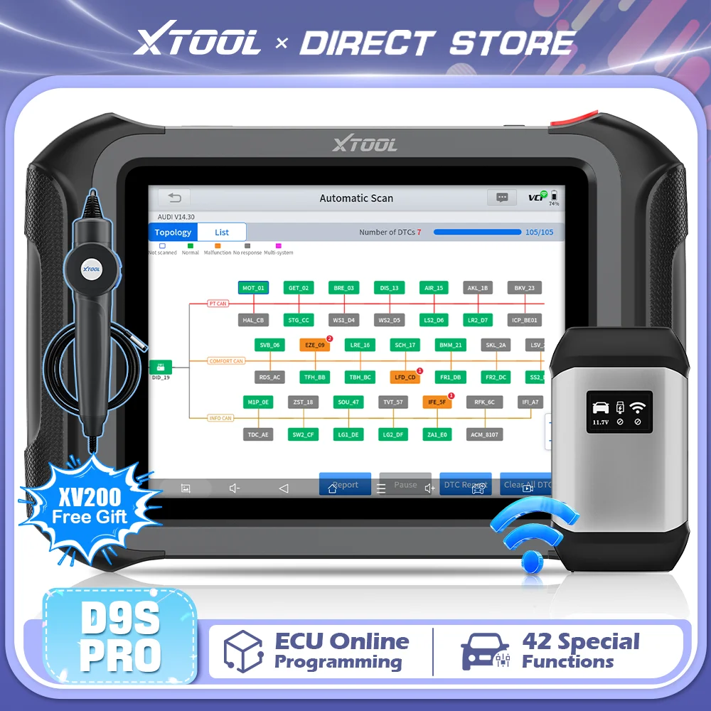 XTOOL D9S PRO Wireless WIFI Cars Diagnostic Tools ECU Programming For BENZ 42+ Resets Topology Map 3-Years Free FCA DoIP CAN FD