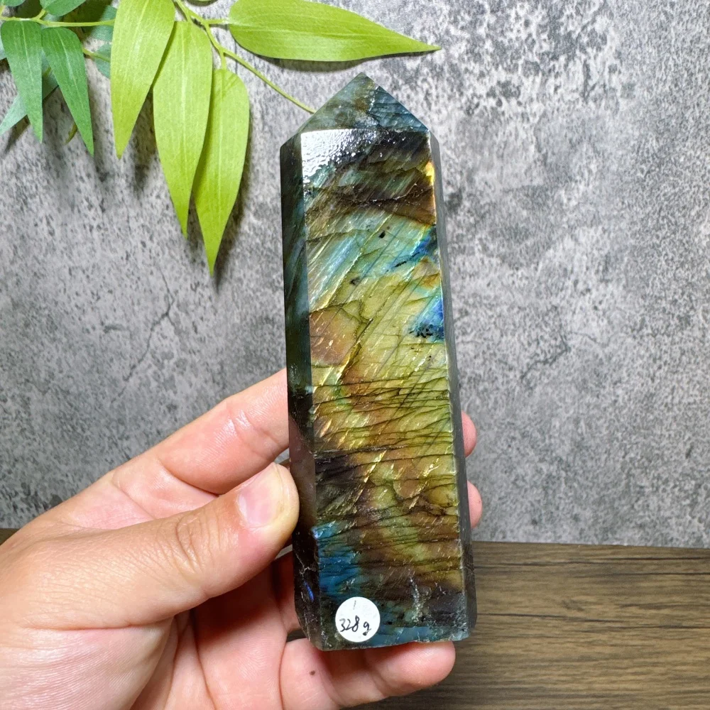 Natural Crystal Labradorite Large Tower Healing Meditation Stone Two-Face Flashy Home Decor Reiki Ornament Beautiful Gift