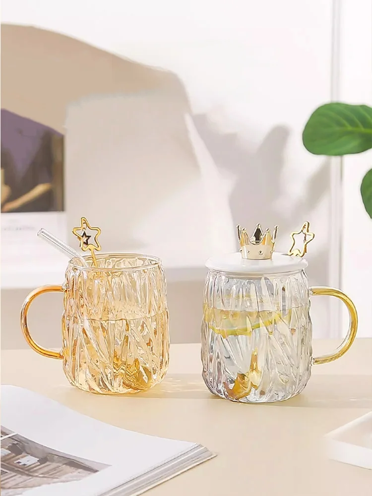 

Роскошная стеклянная кружка с крышкой и ложкой, термостойкая, круглая, однослойная, не ручной работы, китайского производства.