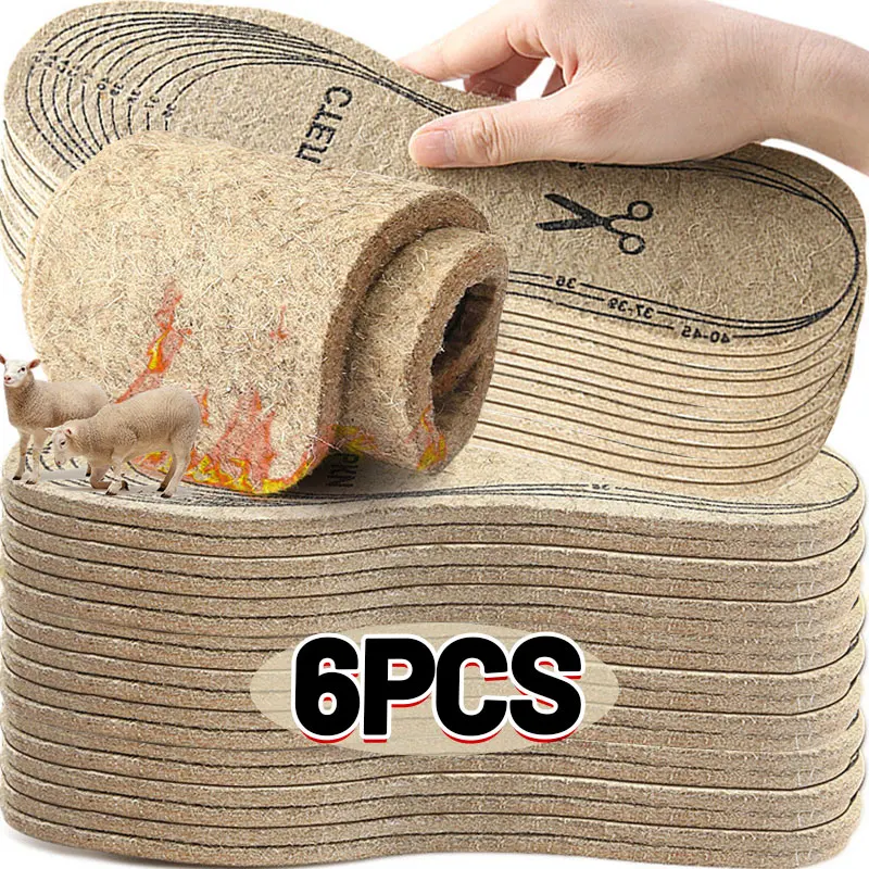 Wool Felt Insoles For Shoes Men Women Warm Shock-absorbing Insoles Shoes Pad Inlegzolen Heren Plantillas Adhesivas Para Zapatos