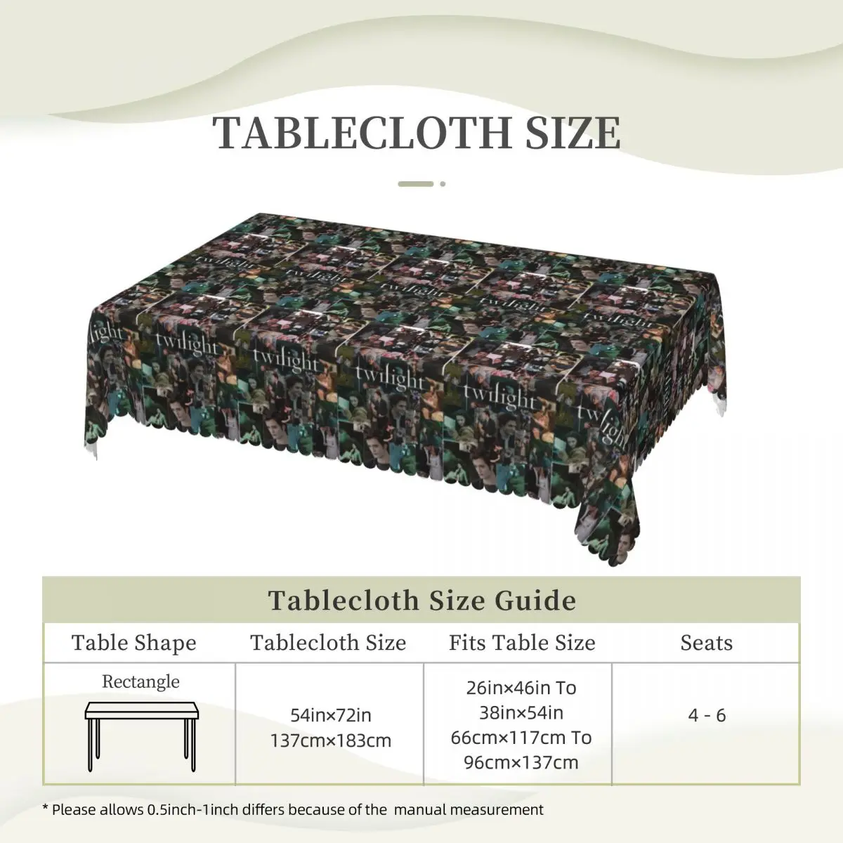 Edward Cullen Twilight Customized Rectangular Tablecloth Waterproof Table Cover for Dining Events Table Cloth