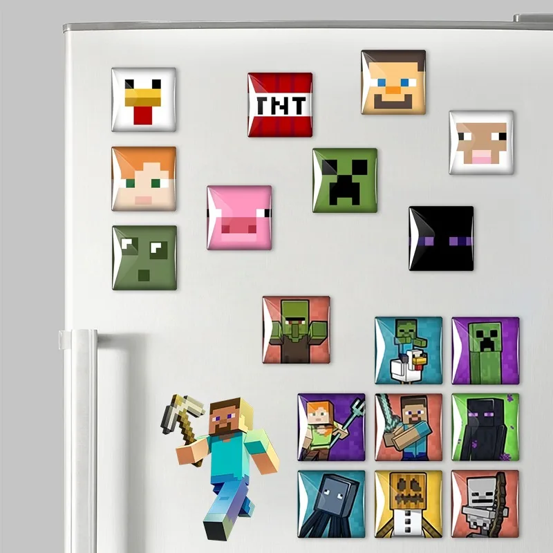 9 шт. Minecraft магниты на холодильник мультфильм Steve Creeper домашний декор магнит на холодильник наклейки Pixel Art держатель для блокнота магнит
