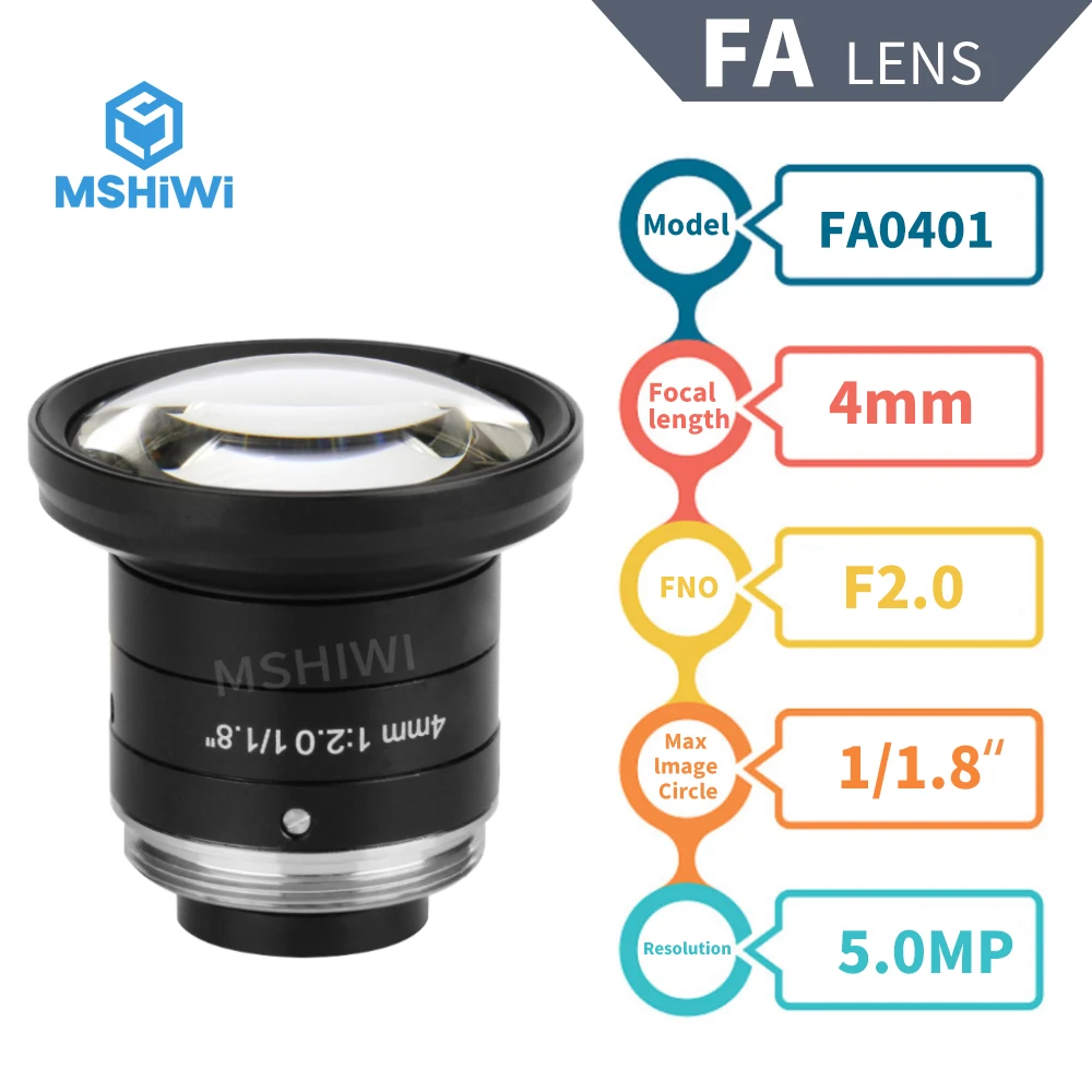 5mp fa lente c montagem 4mm 1/1.8 "f2.0 lente focal fixa lente industrial lente iris lente manual lentes de visão de máquina para inspeção