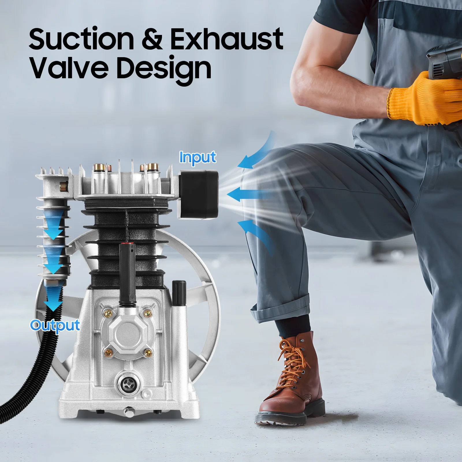 3HP رأس مضخة ضاغط الهواء، تصميم صمام الشفط والعادم لصناعة السيارات أداة هوائية الديكور الصناعة الكيميائية