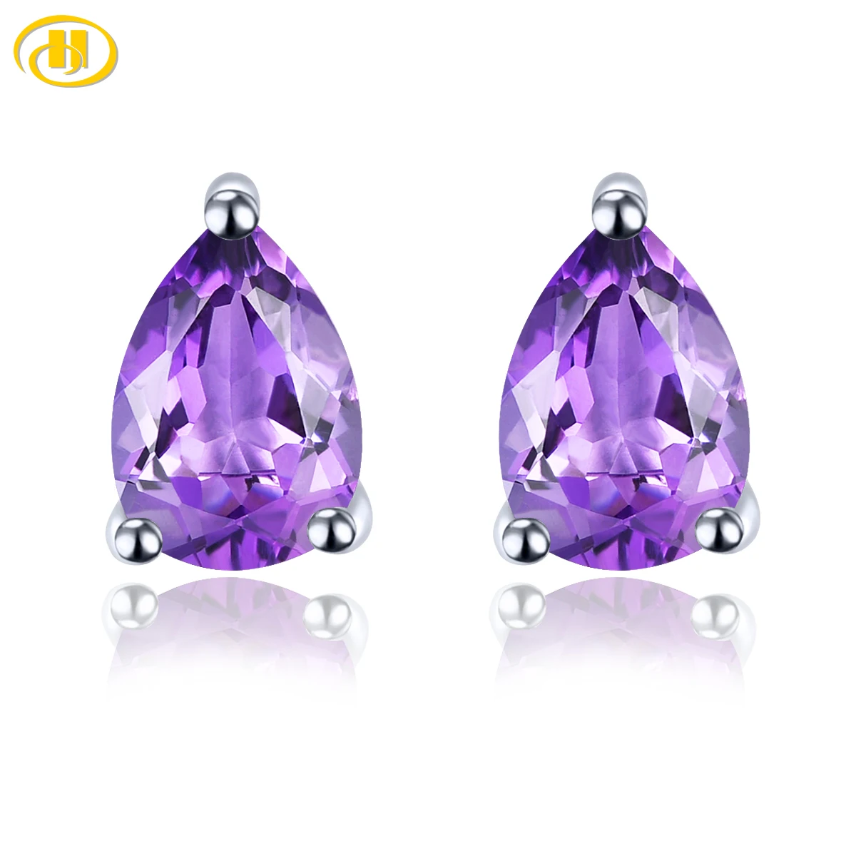 Natural Amethyst Sterling Silver Stud Earring 1.2 Carats Genuine Purple Crystal Classic Simple Design S925 Fine Jewelry