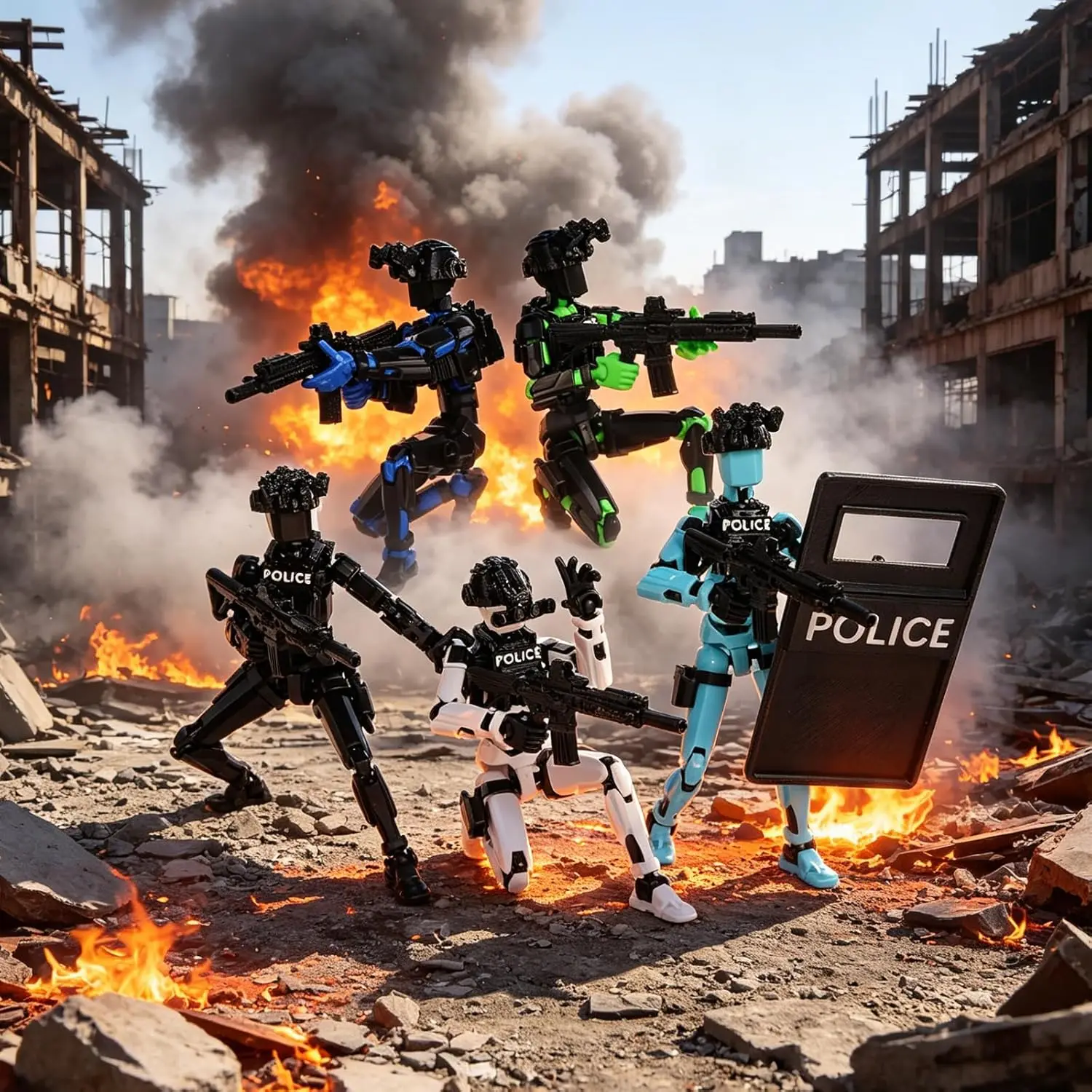 T13 3D Printed SWAT Police Collectible Figurine with Articulated Joints, Pre-Assembled Desktop Display Model