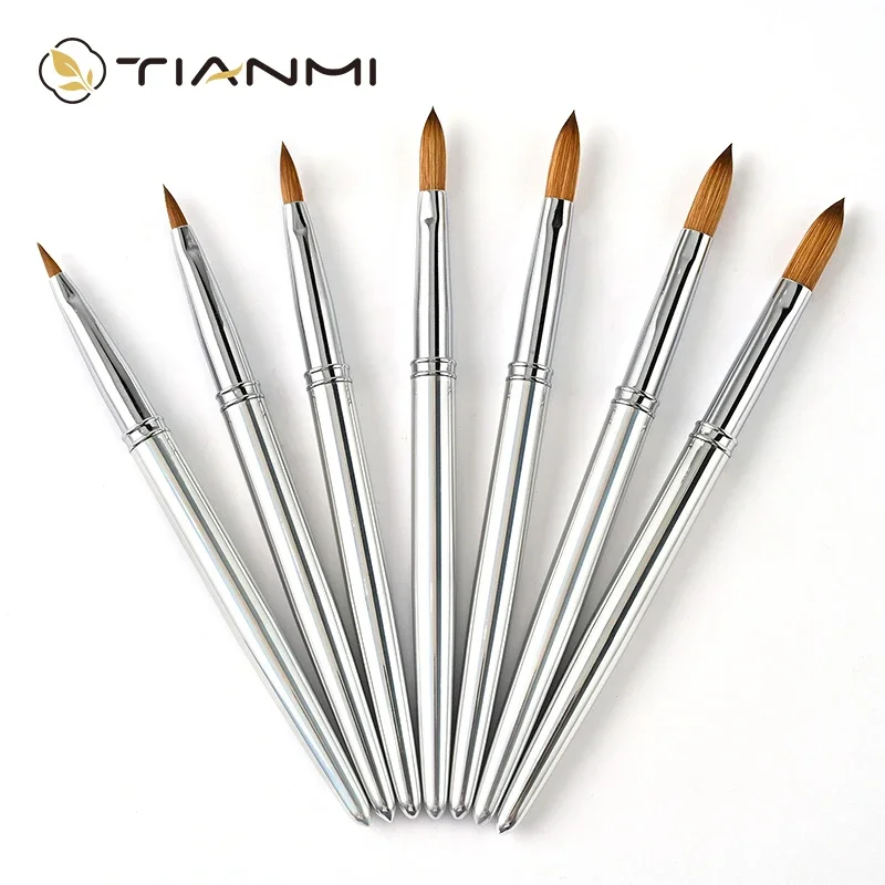 Carving Drawing Nail Art Brush Kolinsky Hair Nail Brushes Silver Metal Handle Manicure Brushes Salon Painting Pens TIANMI