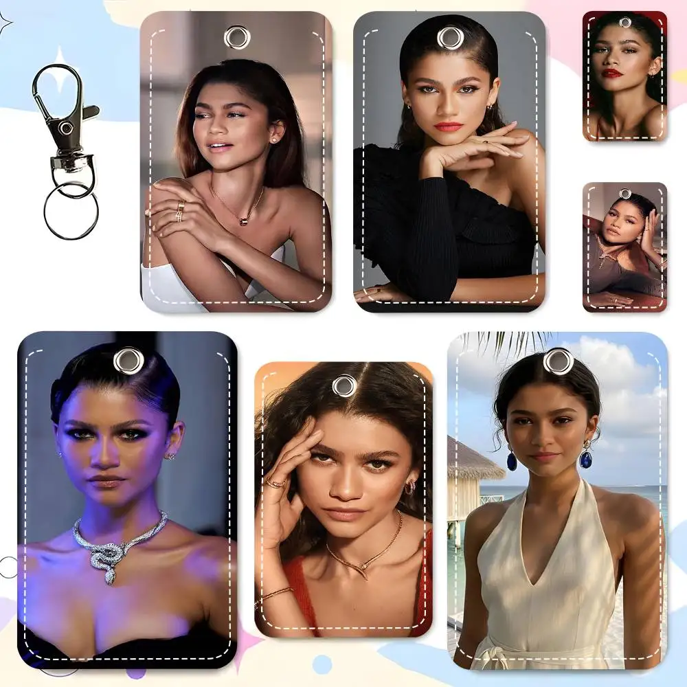 1pc American Actress Z-Zendaya Card Case Keychain Access Card Bag Key Tag Ring Leather Card Holder Key Ring Access
