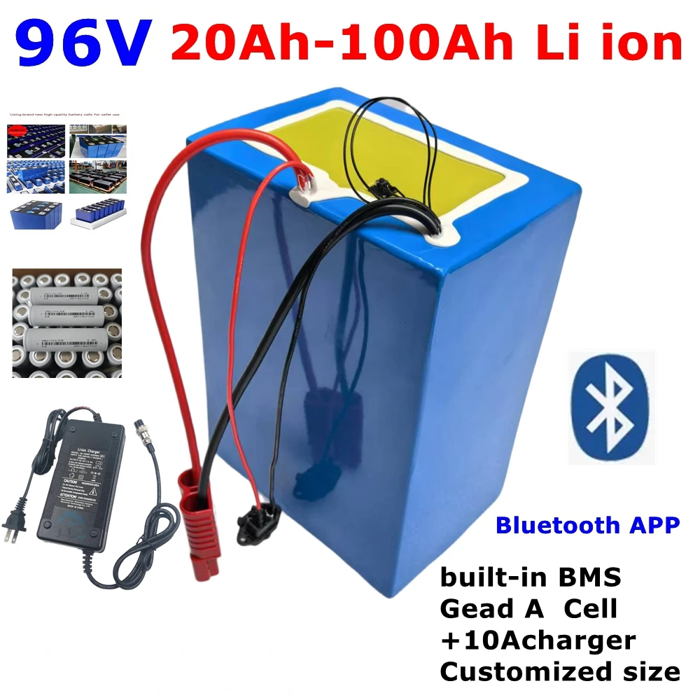 LL -Batterie Lithium-Ion BMS pour Moteur Robot Scooter Moto AGV avec Chargeur, 50Ah, 96V, 80Ah, 100Ah, 30Ah, 40Ah, 5000W