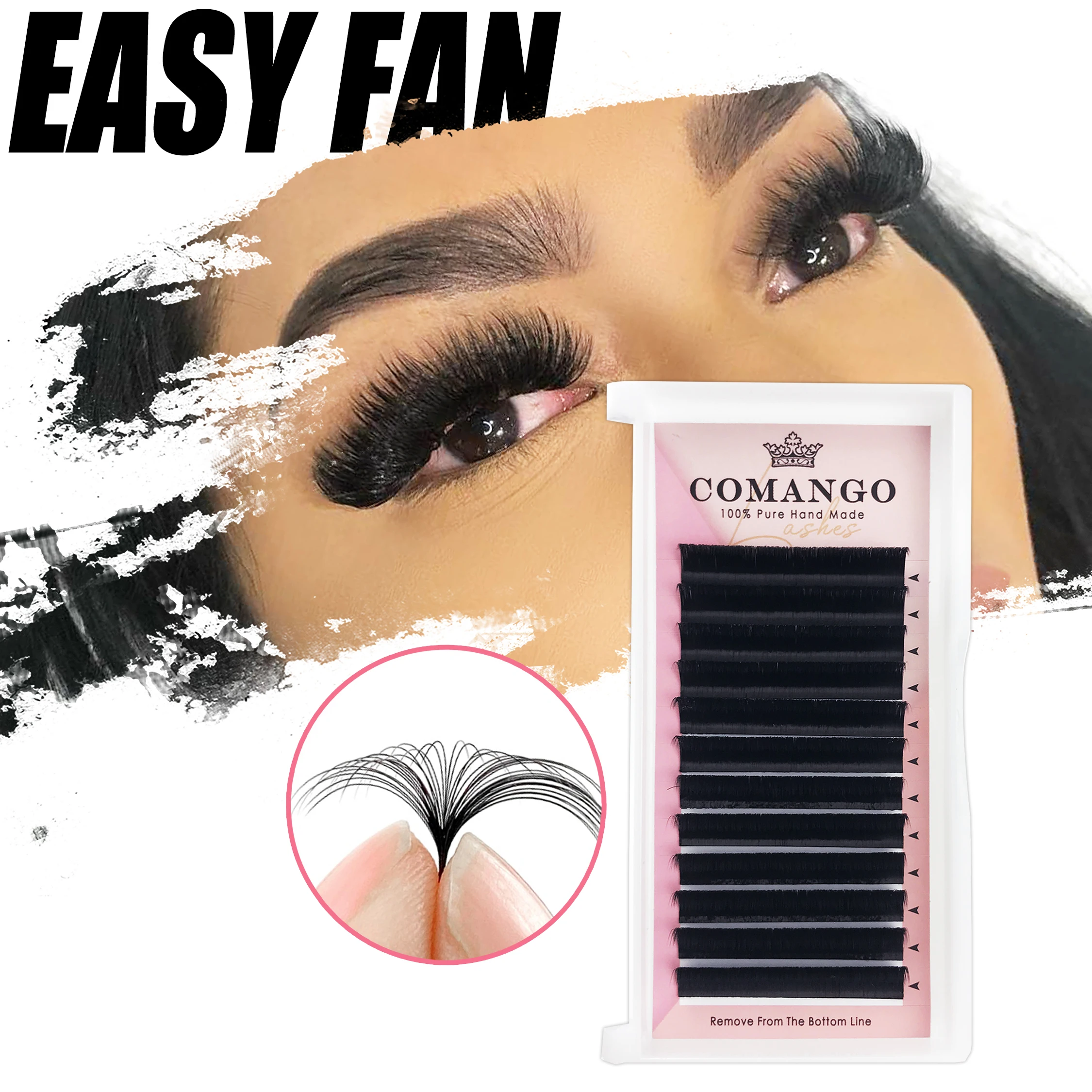 CoMango Easy Fan Lashes Mixed Length 0.03-0.1MM Matt Black Silk Auto Flowering Blooming Lashes Extensions