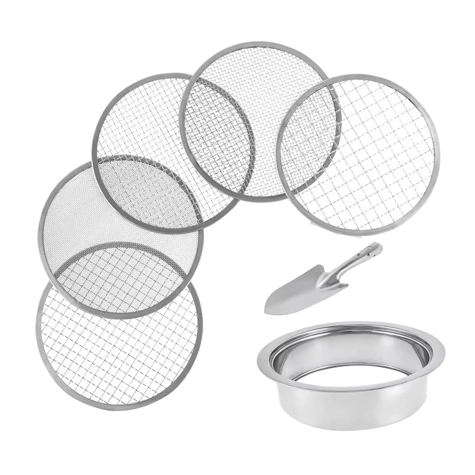 Durable Soil Sifter with 5 Stainless Steel Mesh Sizes and Handy Shovel for Straining Compost Dirt Sand for Bonsai Cat Litter Use
