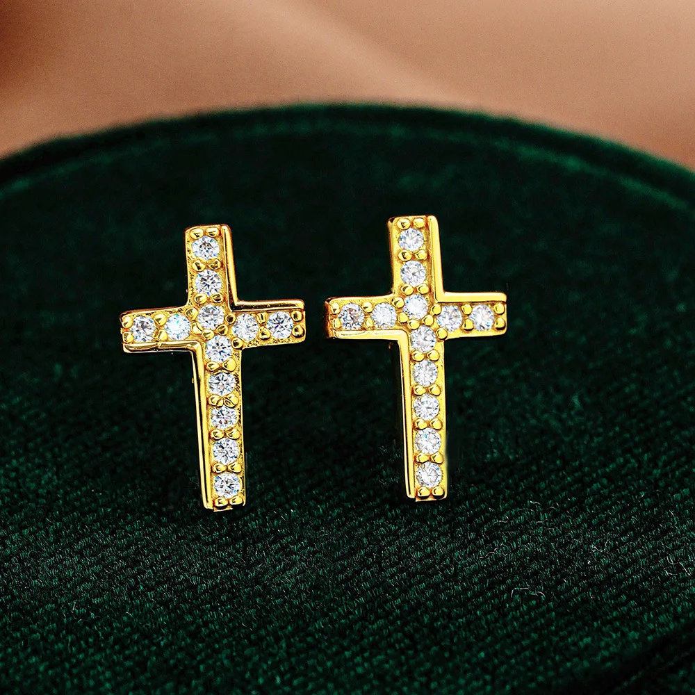 Cross Platinum PT950 Diamond Earrings Women's Fashion D Color Moissanite 18K Gold Moissanite Earrings Hip Hop American