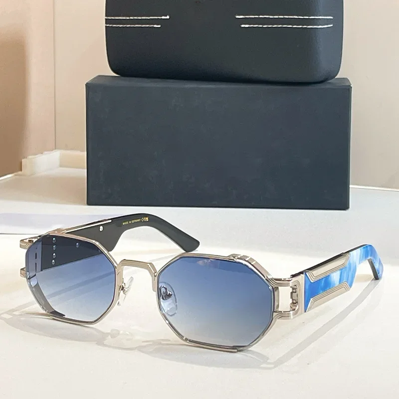 

INS Fashion Special Shaped Blue Tortoise Sunglasses for Men Classical Niche High Street Thick Acetate Solar Glasses for Mal