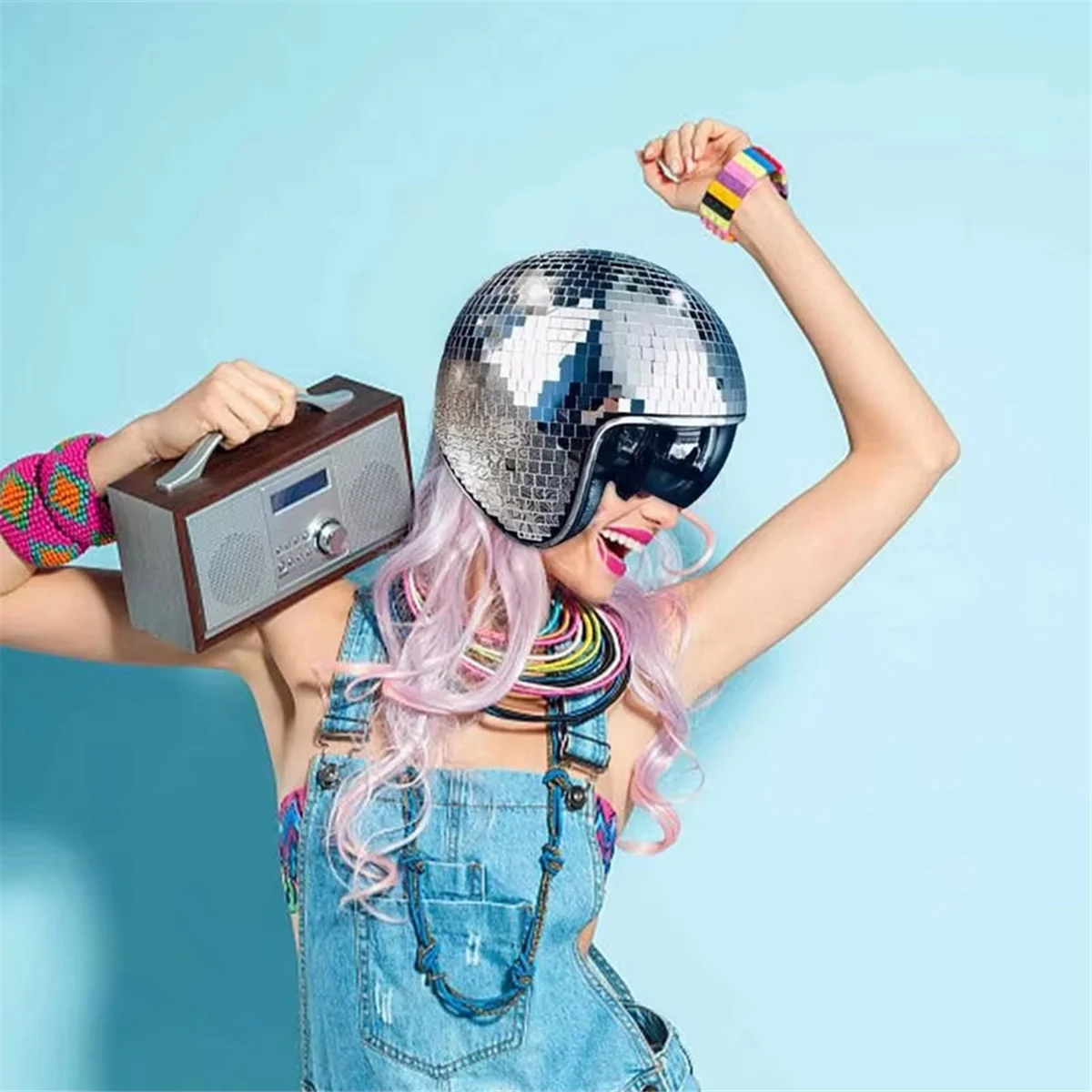 

ABQR Disco Ball Helmet Glitter Mirrors Glass Punk Costume Hat with Retractable Visor Disco Ball Hat for Bar DJ Club Supplies