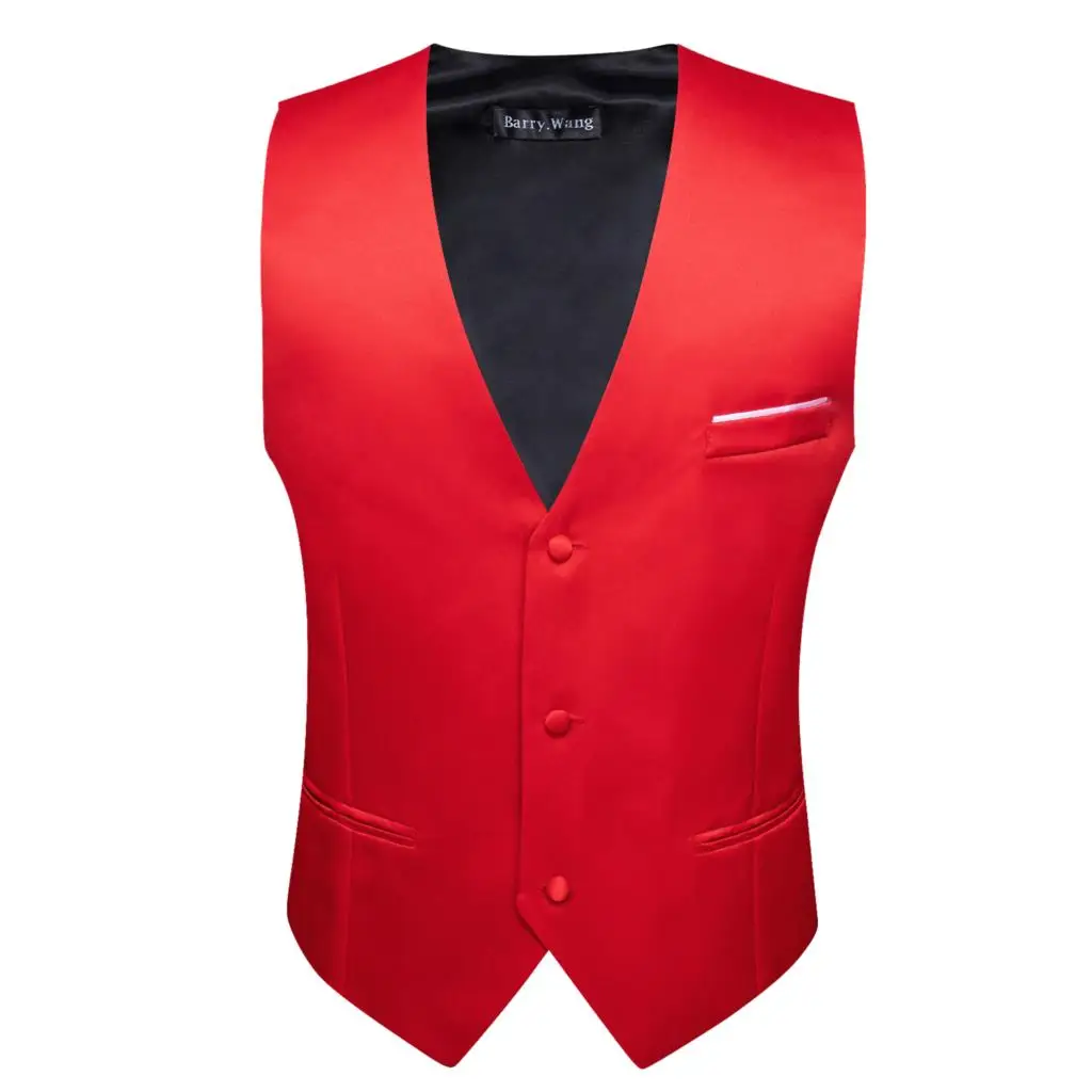 Chaleco de satén de seda sólida para hombre, chaqueta Formal sin mangas, color rojo liso, Tops informales para boda y negocios, de diseñador, Barry