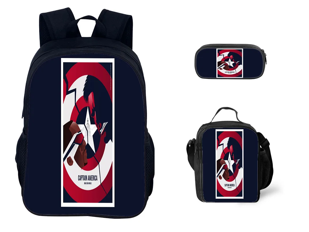 

Captain America 3Pcs Backpack with Lunch Bag,Pencil Box Set,Student Classic Daypack Durable Rucksack for School