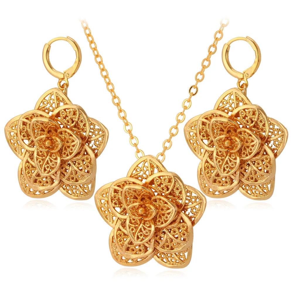 

ChainsPro Luxury Flower Jewelry Sets For Women Gold/Silver Color Bridal Wedding Wholesale Necklace Earrings Sets S126