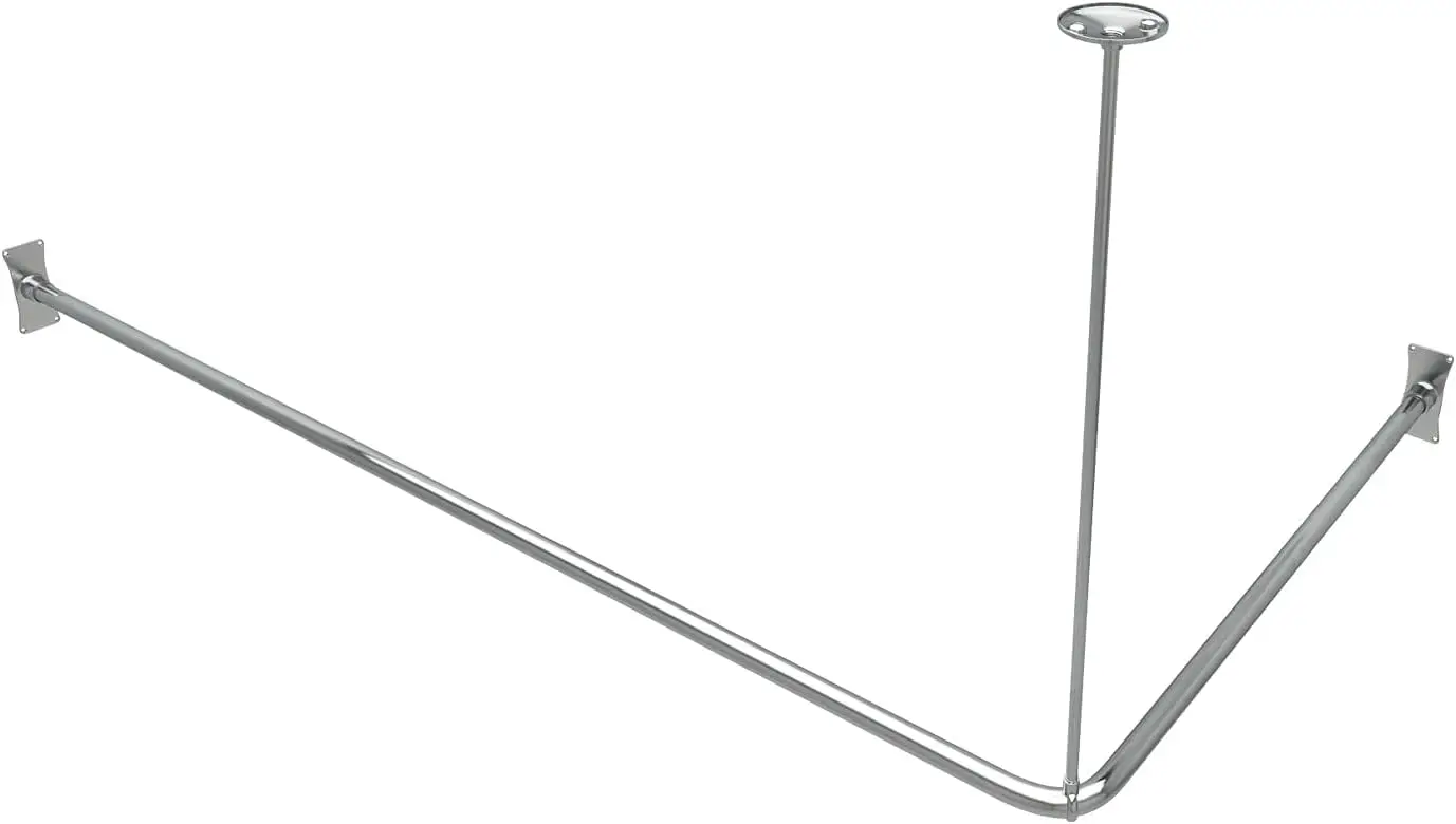 

Naiture Stainless Steel 60'' x 30'' Corner Shower Curtain Rod with Ceiling Support, Chrome Finish