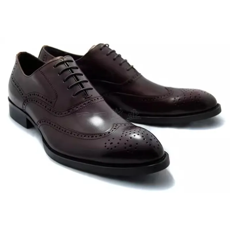 

Spring and Autumn New Men's Formal Shoes Genuine Leather Thick Sole Round Head Lace Business Casual Shoes Black Brown
