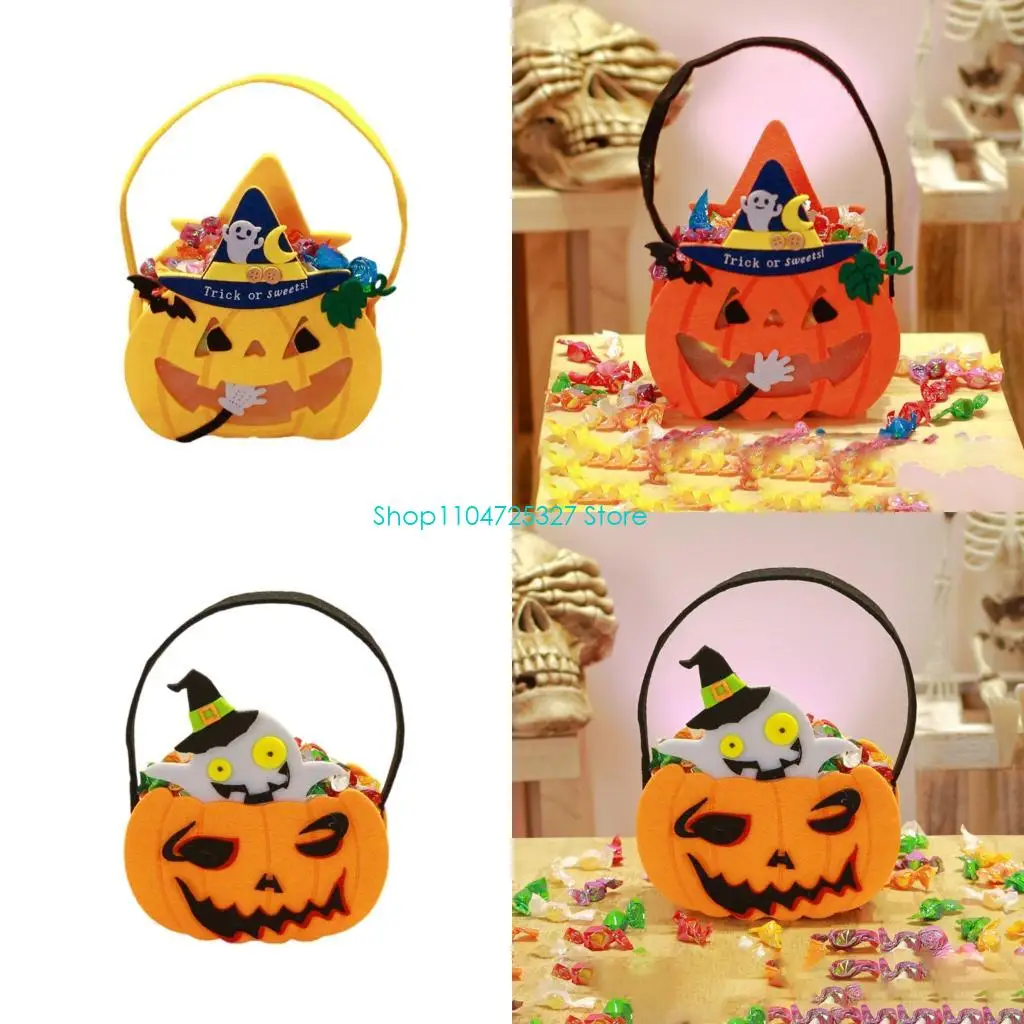 D8KF Festival Halloweens Pumpkin Bag With Handles for Trick or Treats Activities