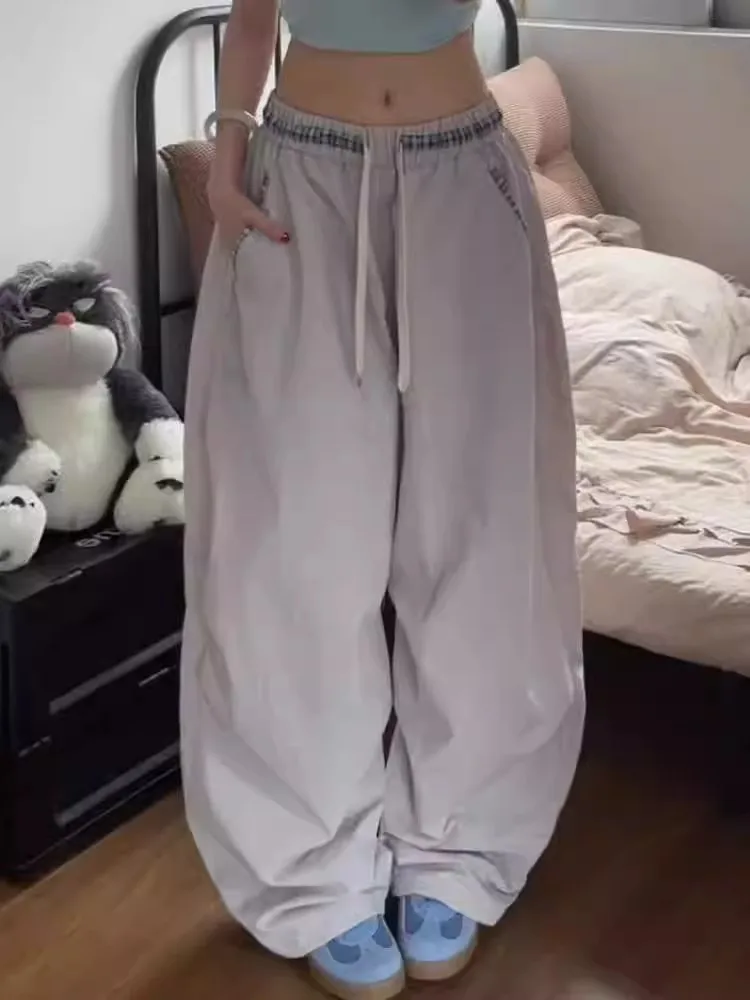 

Свободные широкие брюки с высокой талией, женские повседневные брюки в американском стиле с ножом, длина до пола, новинка лета