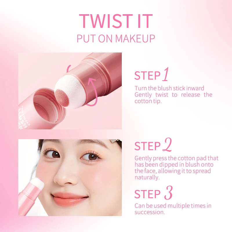 Life Girls Fard in stick di colore rosa naturale Fard per il viso per guance Trucco opaco Rouge Fard in spugna stile coreano
