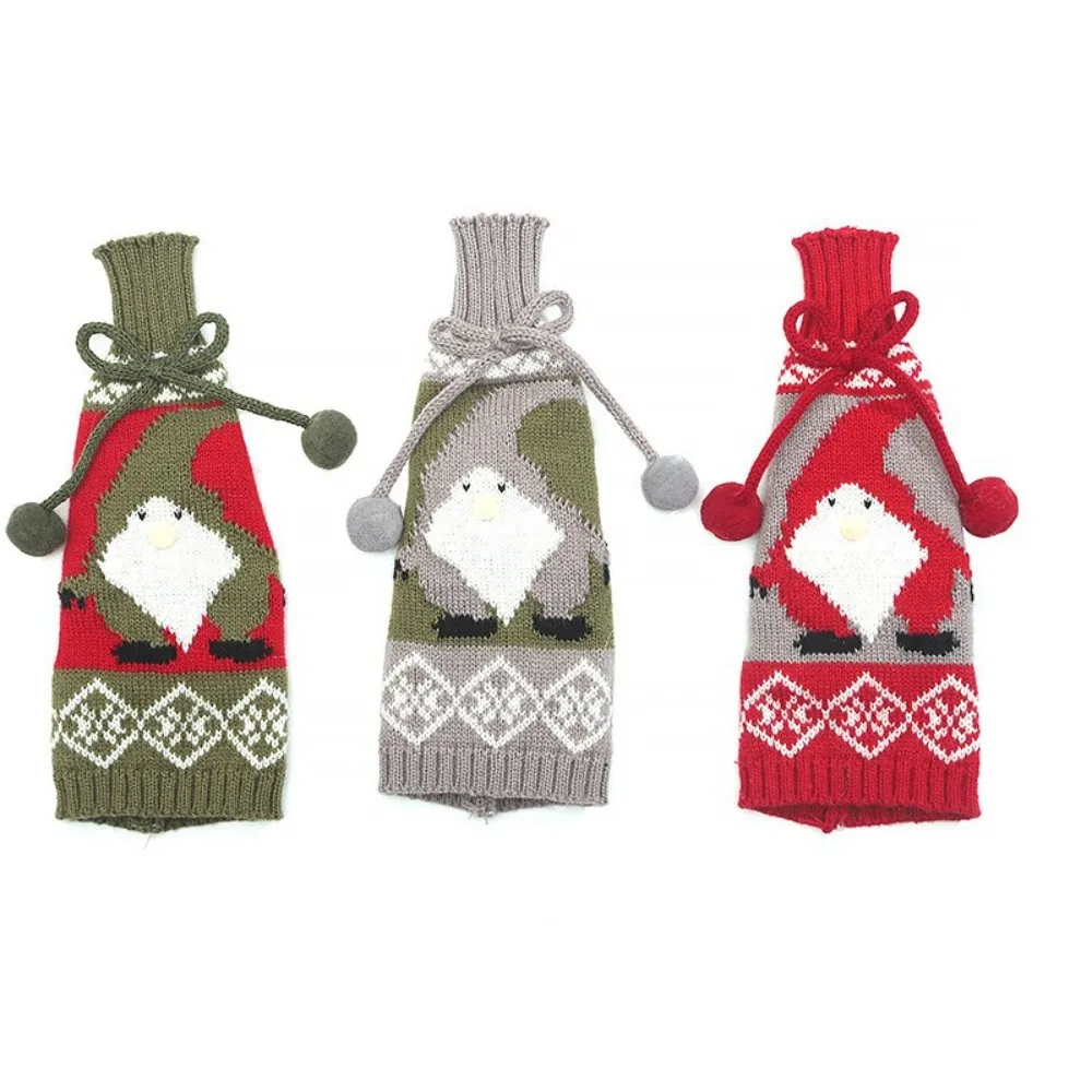 Creative Stylish Christmas Knitted Wine Set Durable Soft Christmas Bottle Set Portable Cute Wine Bottle Bag Kitchen