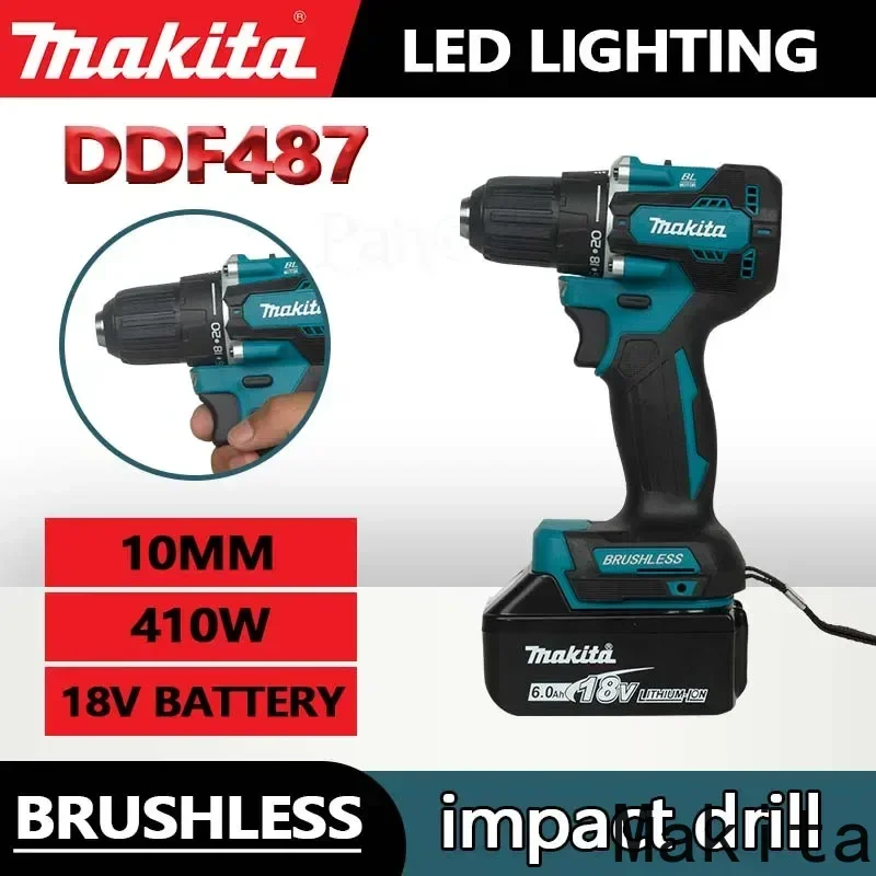 

Makita DDF487 10 мм бесщеточная литиевая аккумуляторная ударная дрель 18 В, бытовая ручная дрель, электрическая отвертка с высоким крутящим моментом