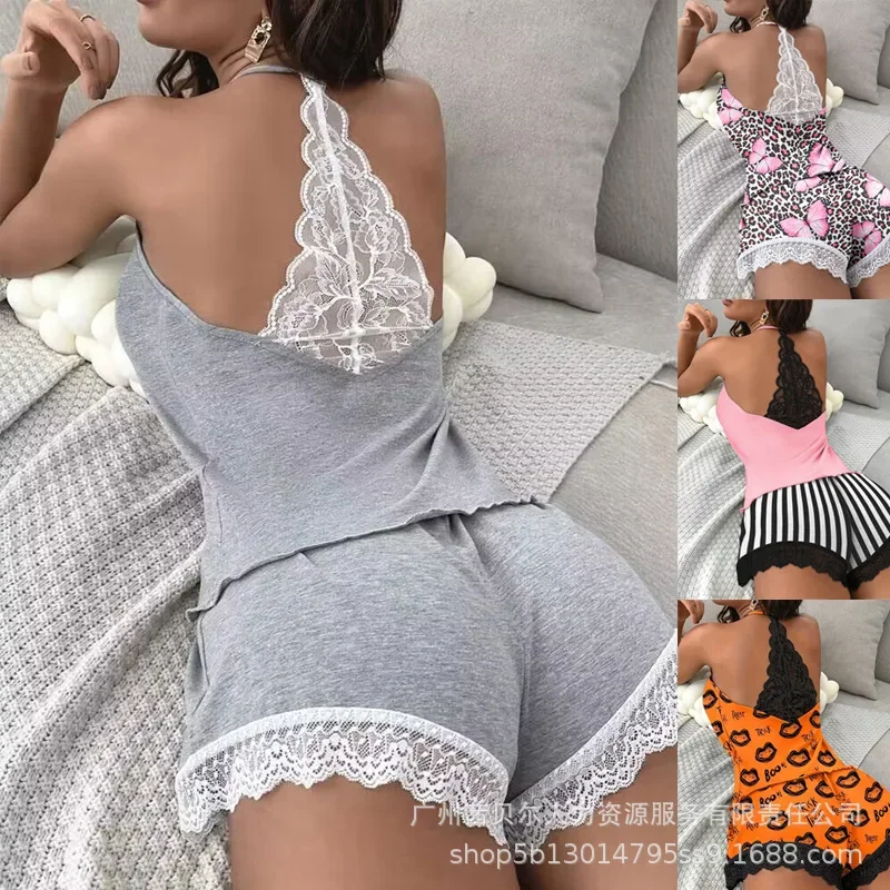 

Women Spring Summer Shorts Set Lace V Neck Sleeveless Solid Color Casual Fashion Sexy Comfortable Regular Pullover Standard Set