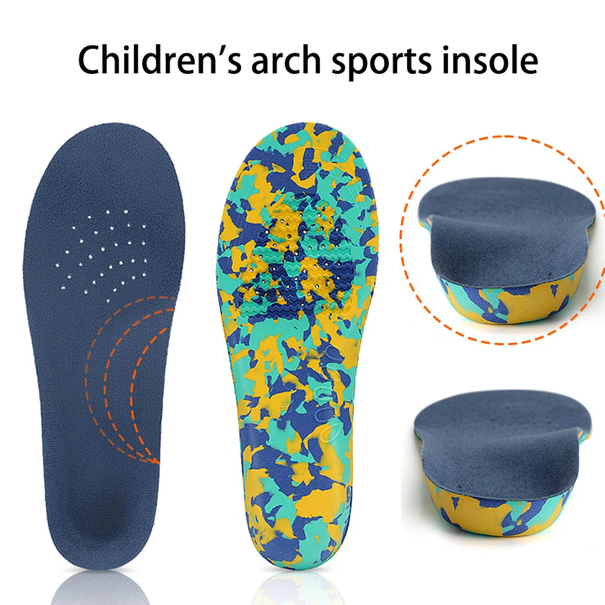 Arch Support Shock Absorption Anti-Skid Sports and Leisure Cuttable Full Pad for Children's Flat Foot Sole Arch Support