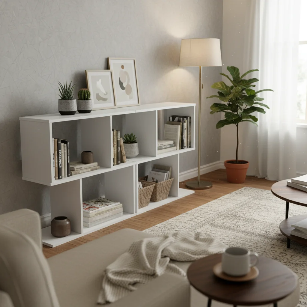 

Z-Shaped Open Bookcase Modern Geometric Bookshelf with Anti-Slip Pads & Gloves for Home Office Storage Organization