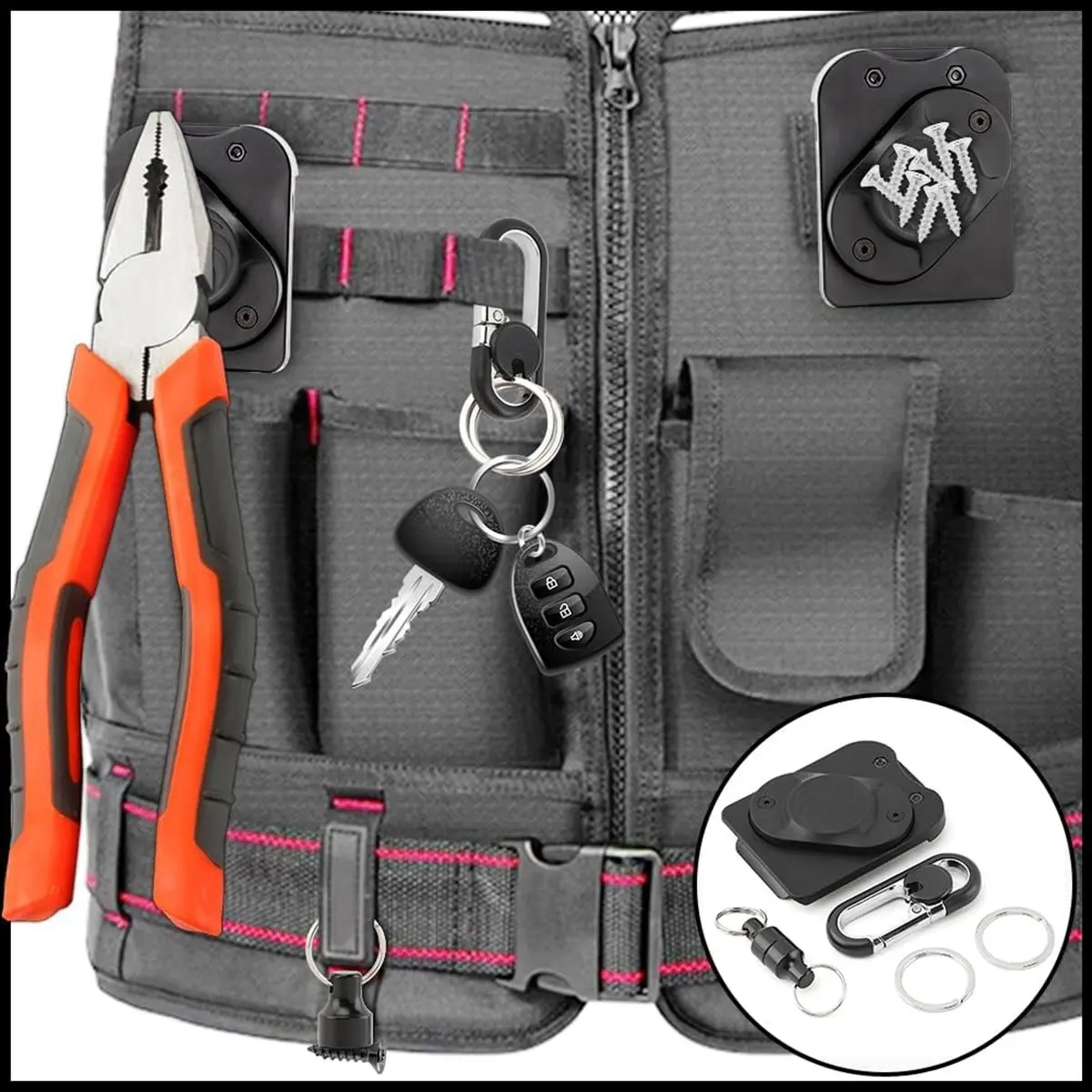 Reliable- Magnetic Tool-Holder, with Strong-Magnet & Keychain, Magnetic Belt Clip Holster-for Screws, for Electricians, Plumbers
