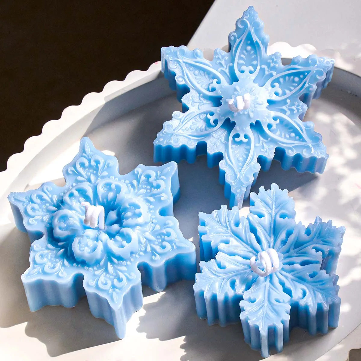 Schneeflocke Relief Silikon Kerze Form DIY Weihnachten Ornament Duftkerzen Seife Formen Gips Harz Handwerk Machen Wohnkultur
