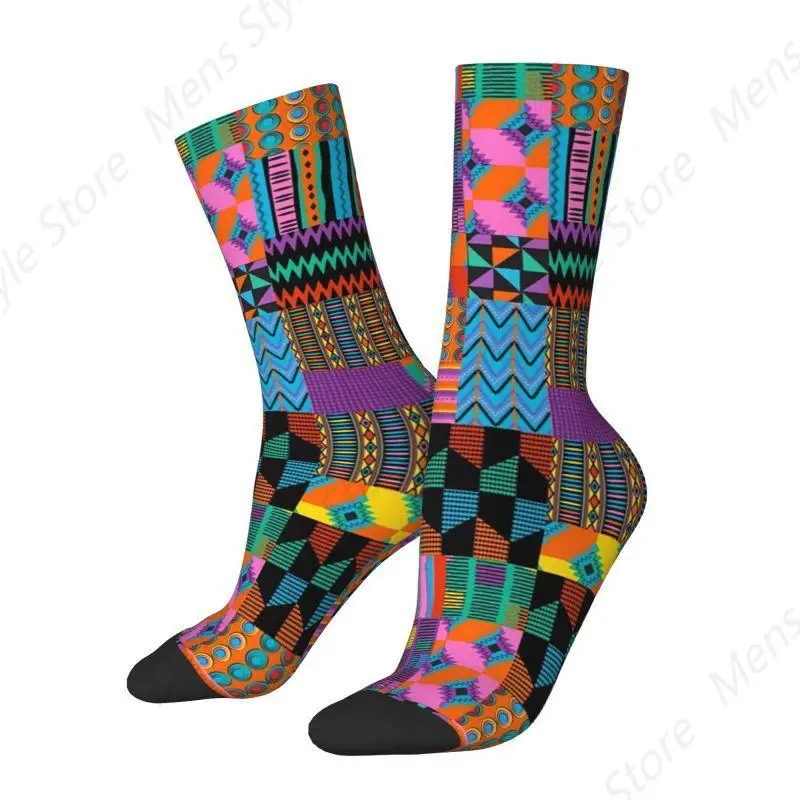 Unique Wax Print Ankara Kente Pattern Dress Socks Men's Women's Warm Fashion Novelty Africa Ethnic Tribal Art Crew Socks