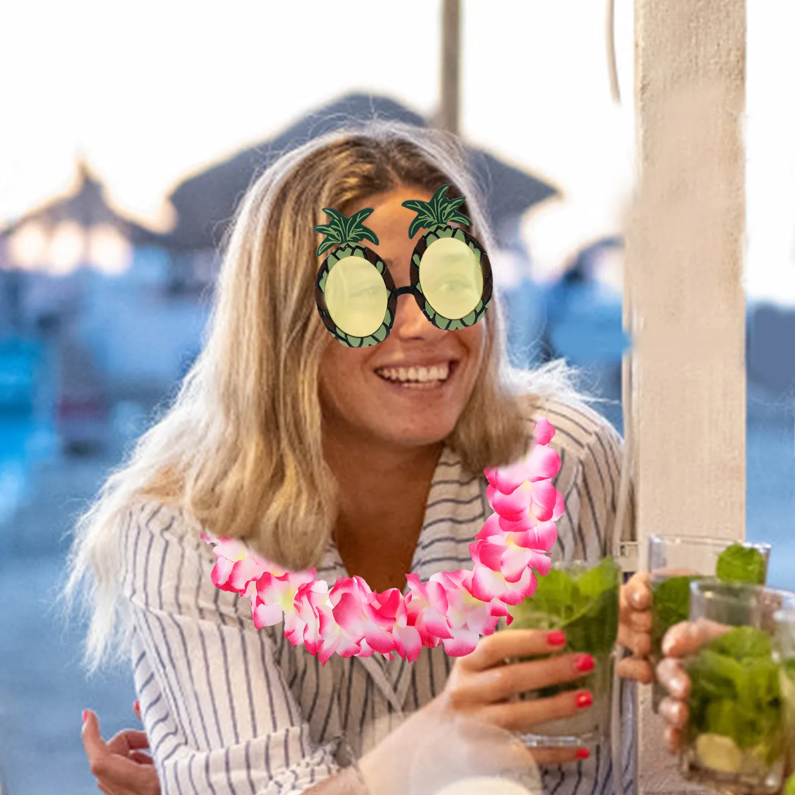

1 set Large Wreath Set Hawaii Party Accessories Hawaiian Costume Headbands Flower Eyewear Beach Pool Luau Decoration Tropical