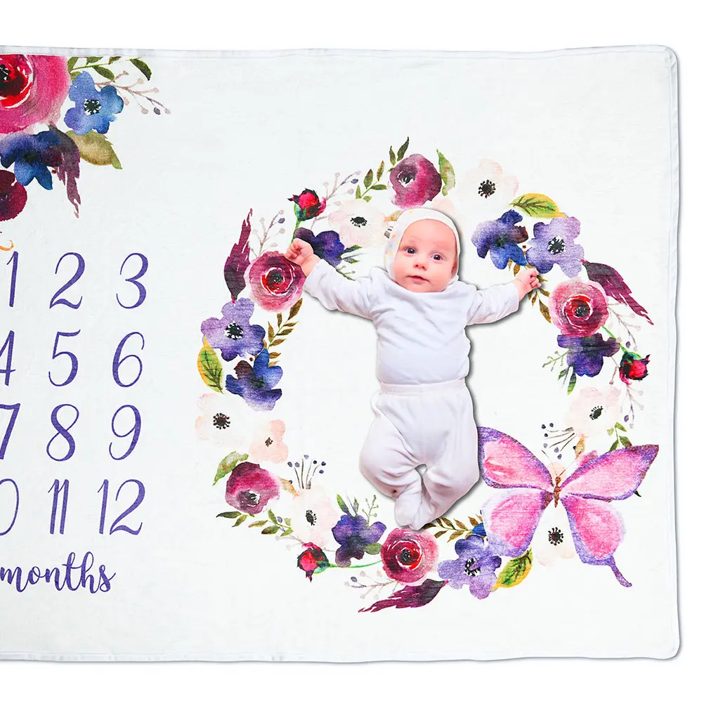 

Blanket Super Soft Flannel Baby Photo Shoot Monthly Props Newborn Baptism Gift Printed Blanket Child Accessories