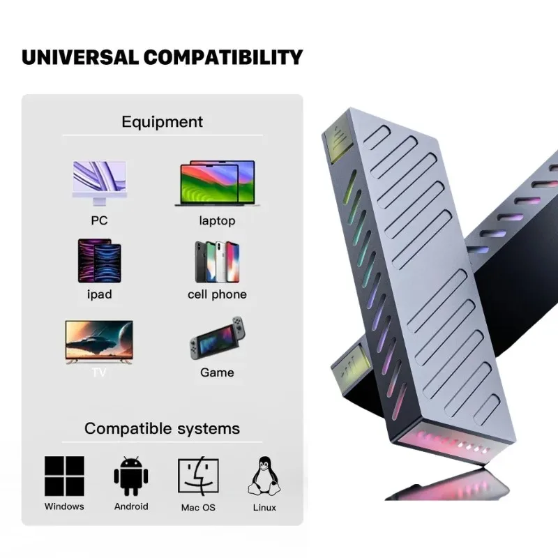 Custodia M.2 SATA NVMe Custodia SSD esterna RGB da 10 Gbps Tipo C Adattatore per disco rigido USB3.1 M.2 2230 2242 2260 2280 Scatola di immagazzinaggio per PC