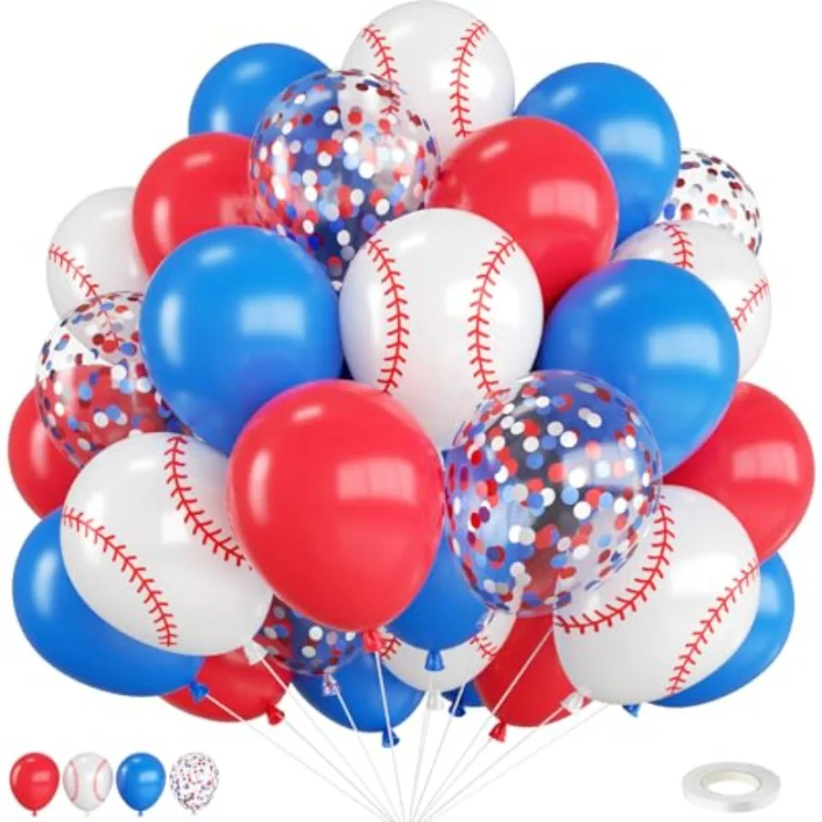 

White Balloons, 12 Inch Printed Balloon with Confetti Balloons, for Boys Themed Birthday Sport Theme Party Decorations