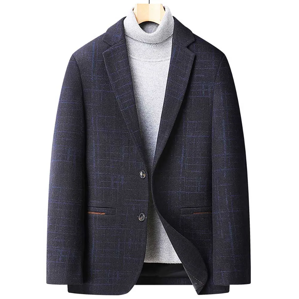 

Fashion Spring Autumn Woolen Suit Men's Casual Blazer Jacket Leisure Slim Fit Outwear Coat Office Business Banquet Clothing