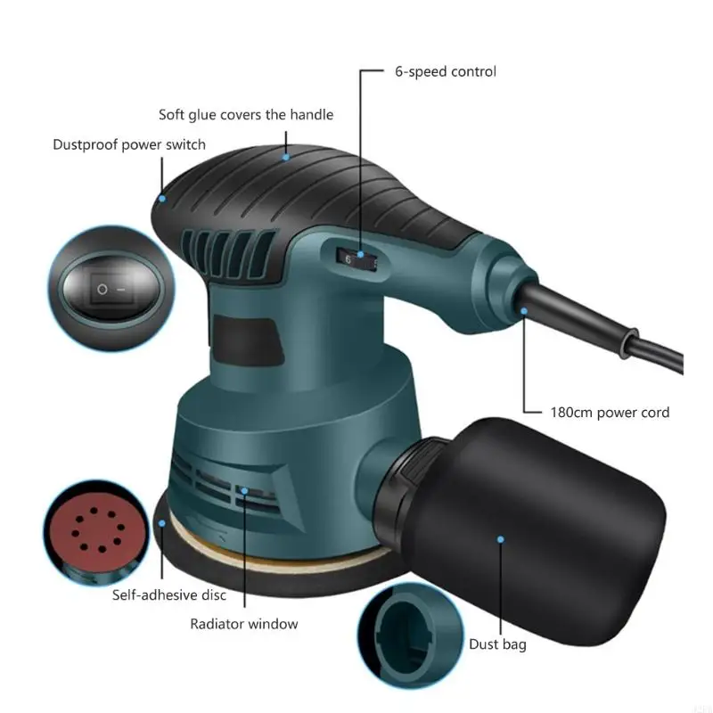 J2FA orbital lijadora eléctrica con discos lijado 6 Velocidad variable 5000-12000R/m