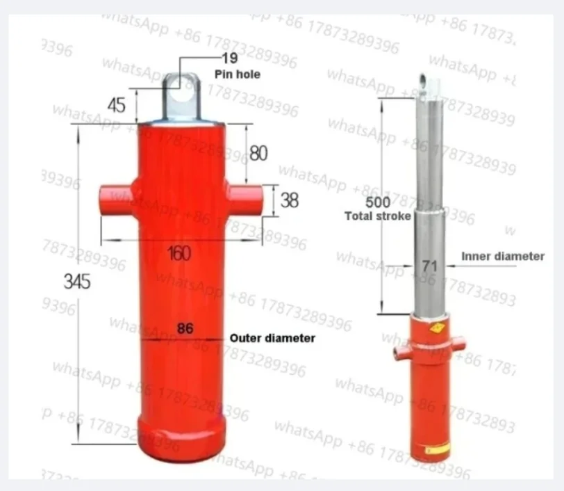 Cilindro hidráulico de dos secciones unidireccional 2TG-E71 * 500, accesorios superiores retráctiles para vehículos agrícolas, herramientas hidráulicas de 500mm