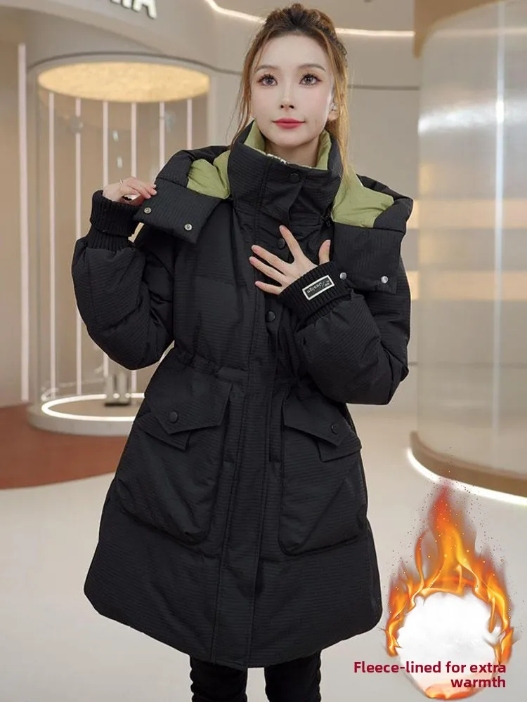 Quente fce forrado para baixo jaet feminino solto ajuste casaco de comprimento médio thiened outono inverno novo sle commute coreano sle