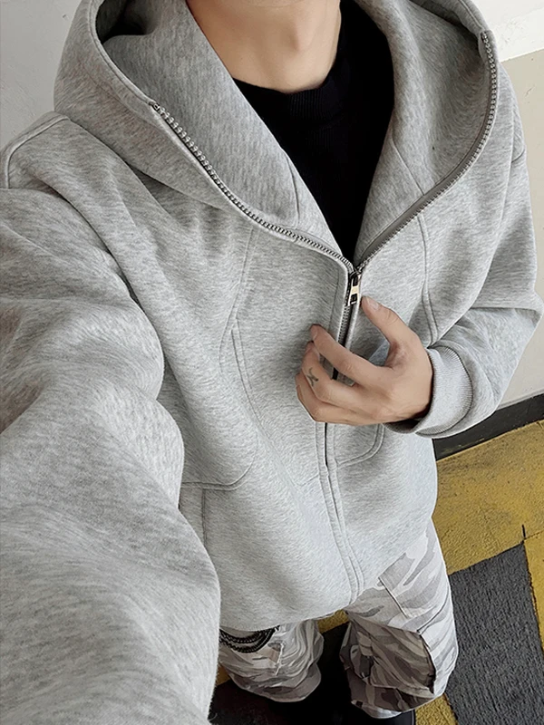 

Мужская толстовка-кардиган на молнии с капюшоном, в стиле деструкшен, весна-осень, модная, плотная, 500 г